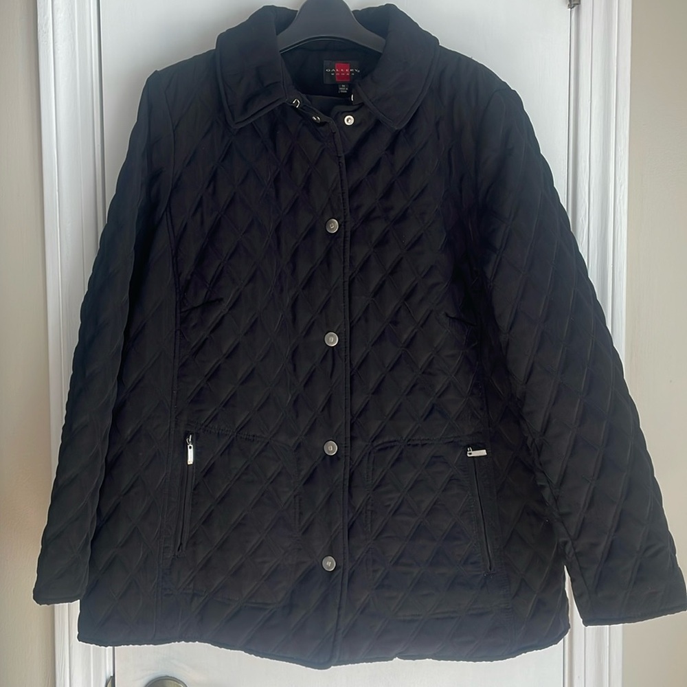 Gallery Woman Black Quilted Snap Front Jacket 1X